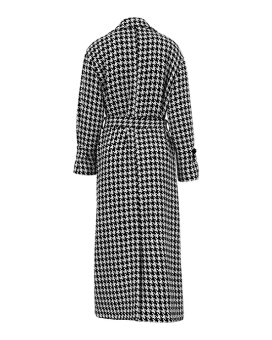 Houndstooth Split-back Split-Joint Tied Waist Long Sleeves Loose Lapel Trench Coats