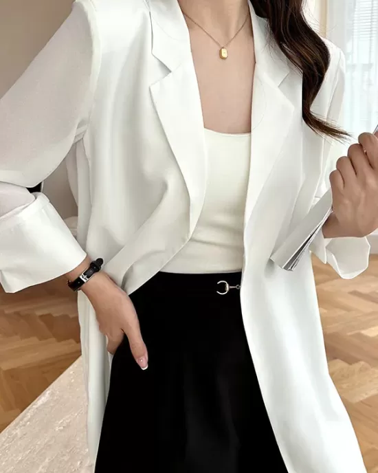 Solid Color Split-Side Sun Protection Long Sleeves Loose Notched Collar Outerwear Blazer