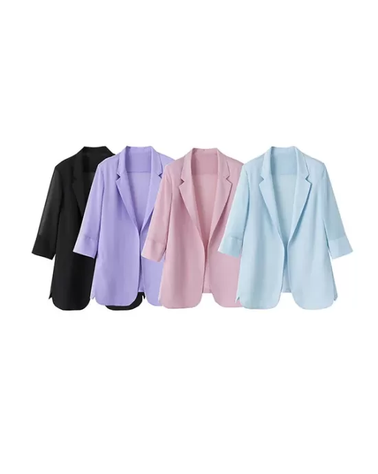 Solid Color Split-Side Sun Protection Long Sleeves Loose Notched Collar Outerwear Blazer