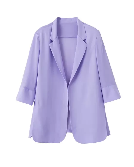 Solid Color Split-Side Sun Protection Long Sleeves Loose Notched Collar Outerwear Blazer