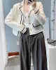 Buttoned Pockets Long Sleeves Loose Notched Collar Woolen Coat Outerwear