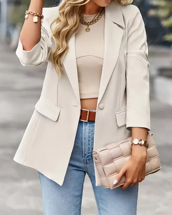 Solid Color Split-Joint Long Sleeves Loose Lapel Outerwear Blazer