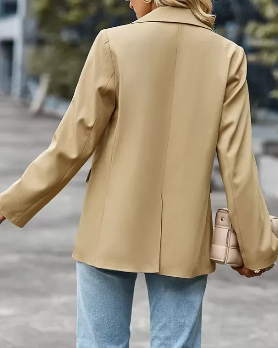 Solid Color Split-Joint Long Sleeves Loose Lapel Outerwear Blazer