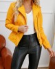 Split-Joint Zipper Long Sleeves Mock Neck Outerwear PU Jackets