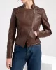 Split-Joint Zipper Long Sleeves Mock Neck Outerwear PU Jackets