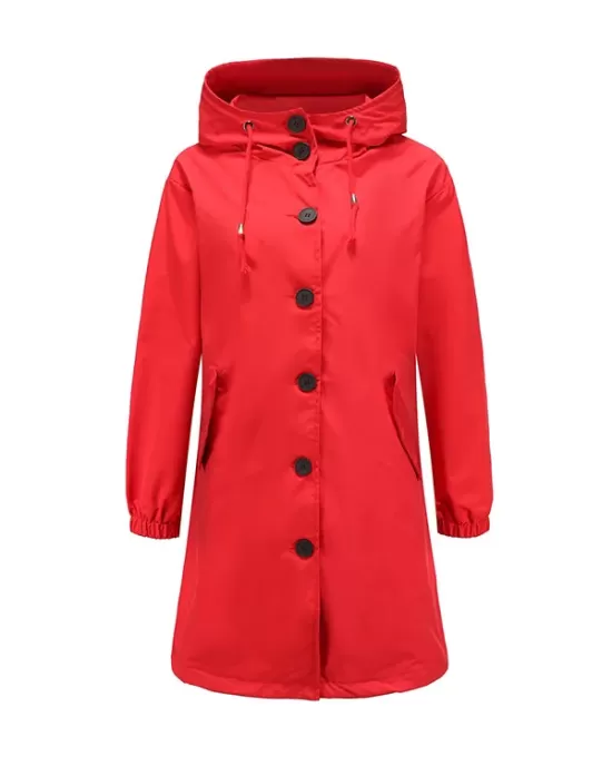 Buttoned Drawstring Elasticity Hooded Pockets Split-Back Waterproof Long Sleeves Loose High-Neck Trench Coats