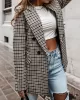 Buttoned Houndstooth Long Sleeves Loose Notched Collar Outerwear Blazer