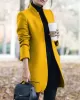 Long Sleeves Solid Color Split-Joint Stand Collar Outerwear Woolen Coat