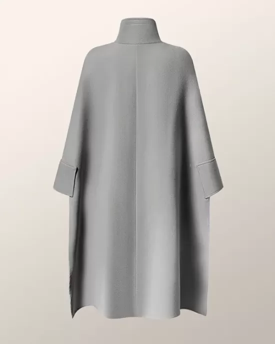 Batwing Sleeves High-Low Split-Joint High-Neck Cape Woolen Coat