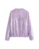 Sequined Zipper Loose Puff Sleeves Round-Neck Outerwear Jackets