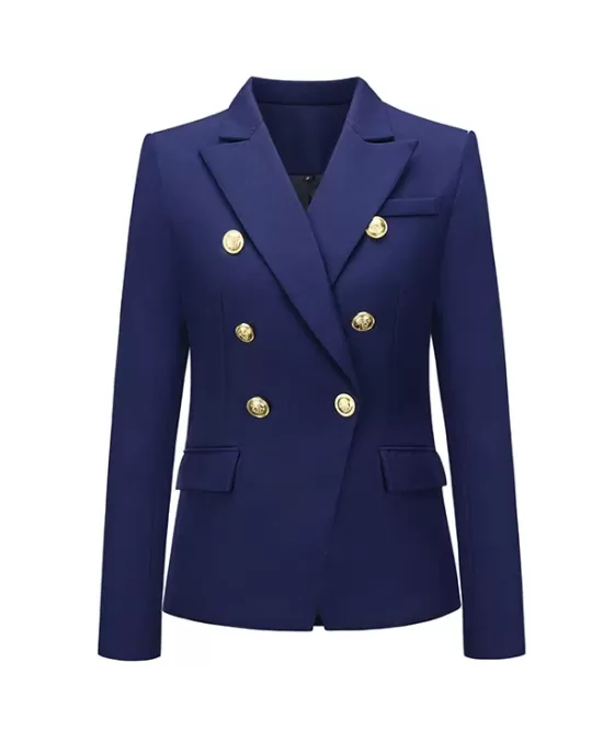 Buttoned Long Sleeves Notched Collar Outerwear Blazer