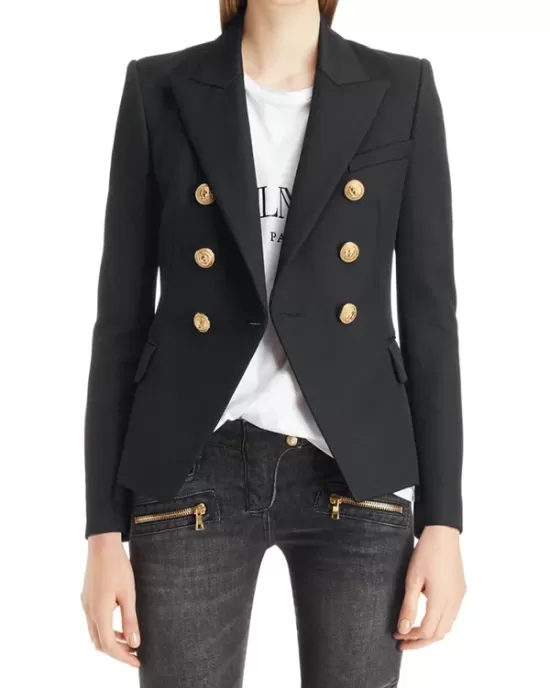 Buttoned Long Sleeves Notched Collar Outerwear Blazer