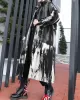 Long Sleeves Loose Drawstring Split-Joint Zipper Round-Neck Trench Coats