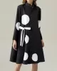 Long Sleeves Loose Asymmetric Buttoned Polka-Dot Tied Mock Neck Jackets&Coats Midi Dresses Outerwear