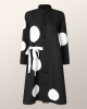 Long Sleeves Loose Asymmetric Buttoned Polka-Dot Tied Mock Neck Jackets&Coats Midi Dresses Outerwear