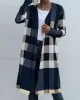 Plaid Long Sleeves Loose Collarless Outerwear