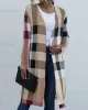 Plaid Long Sleeves Loose Collarless Outerwear