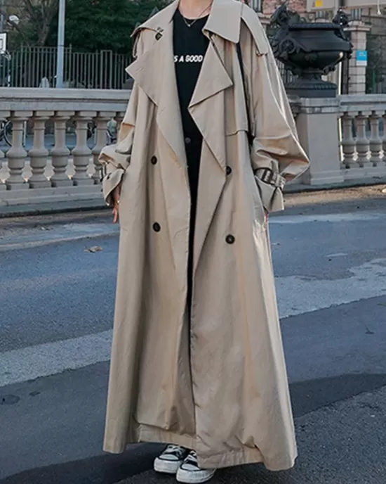 Buckle Buttoned Split-Back Tied Waist Long Sleeves Loose Lapel Trench Coats Outerwear