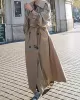 Buckle Buttoned Split-Back Tied Waist Long Sleeves Loose Lapel Trench Coats Outerwear