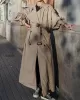 Buckle Buttoned Split-Back Tied Waist Long Sleeves Loose Lapel Trench Coats Outerwear