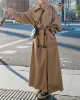 Buckle Buttoned Split-Back Tied Waist Long Sleeves Loose Lapel Trench Coats Outerwear