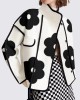 Long Sleeves Loose Contrast Color Flower Print Split-Joint Stand Collar Jackets Outerwear Woolen Coat