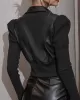 Elasticity Pleated Solid Color Split-Joint Zipper Long Sleeves Puff Sleeves Lapel PU Jackets