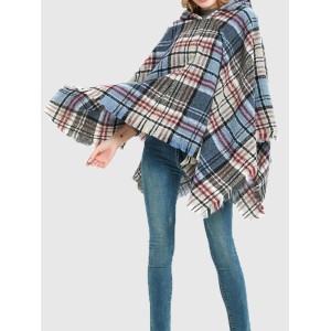 Fringed Hooded Keep Warm Plaid Shawl&Cloak Cape