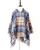 Fringed Hooded Keep Warm Plaid Shawl&Cloak Cape