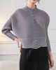 Buttoned Pleated Pockets Solid Color Long Sleeves Loose Round-Neck Outerwear