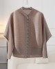 Buttoned Pleated Pockets Solid Color Long Sleeves Loose Round-Neck Outerwear