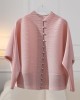 Buttoned Pleated Pockets Solid Color Long Sleeves Loose Round-Neck Outerwear