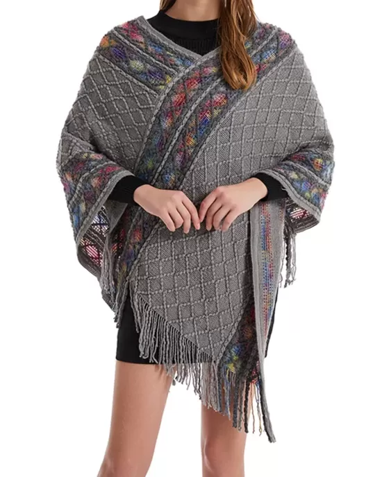 Asymmetric Tasseled Loose V-Neck Shawl&Cloak Cape