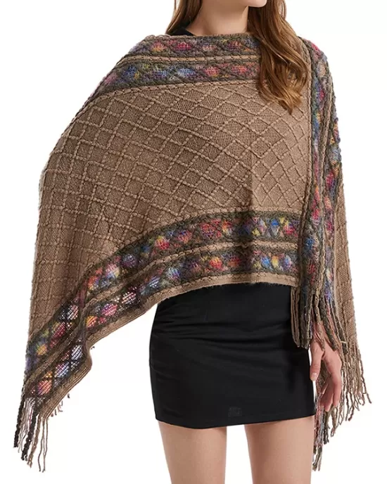 Asymmetric Tasseled Loose V-Neck Shawl&Cloak Cape