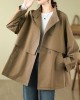 Asymmetric Buttoned Pockets Solid Color Split-Joint Long Sleeves Loose Stand Collar Trench Coats Outerwear