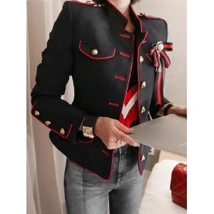 Long Sleeves Loose Buttoned Split-Joint Stand Collar Jackets Outerwear