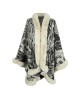 Jacquard Keep Warm Velvet Long Sleeves Loose Collarless Shawl Cape