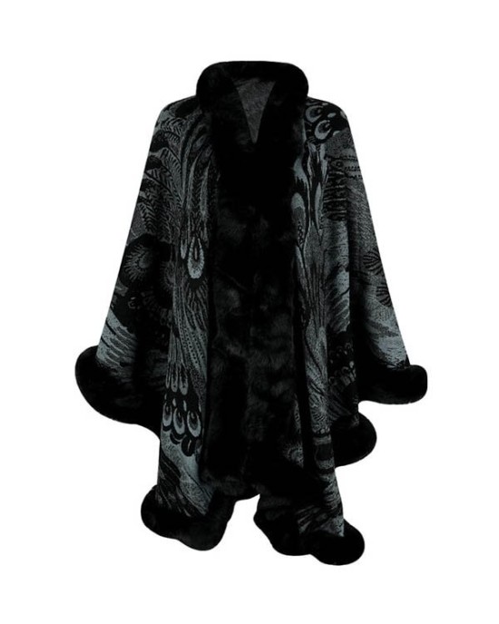 Jacquard Keep Warm Velvet Long Sleeves Loose Collarless Shawl Cape