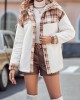 Buttoned Plaid Split-Joint Velvet Long Sleeves Loose Lapel Outerwear