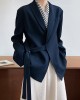 Asymmetric Buttoned Pockets Solid Color Tied Long Sleeves Loose V-Neck Outerwear Blazer