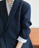 Asymmetric Buttoned Pockets Solid Color Tied Long Sleeves Loose V-Neck Outerwear Blazer