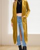 Pockets Solid Color Split-Joint Velvet Long Sleeves Loose Collarless Outerwear