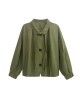 Buttoned Elasticity Pleated Long Sleeves Loose Stand Collar Outerwear Jackets