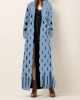 Hollow Solid Color Tasseled Long Sleeves Loose Notched Collar Denim Outerwear