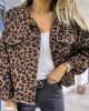 Buttoned Fringed Leopard Pockets Long Sleeves Loose Lapel Outerwear