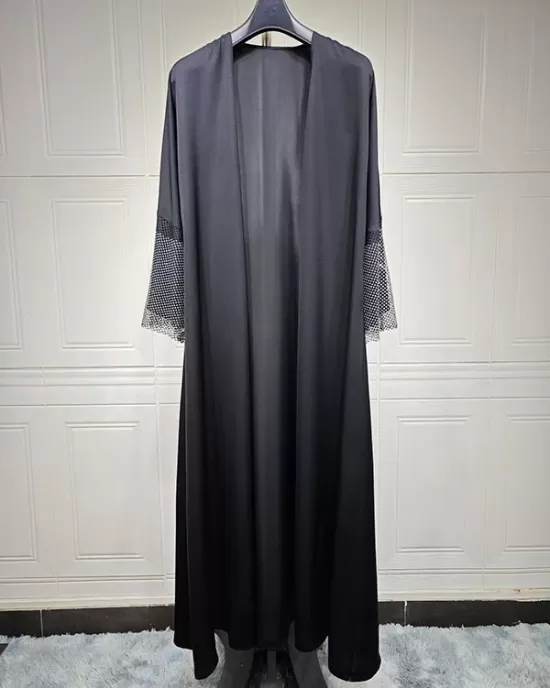 Muslim Rhine Stones Solid Color Split-Joint Loose Outerwear Cover-Ups Tops