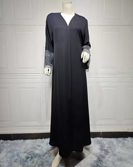 Muslim Rhine Stones Solid Color Split-Joint Loose Outerwear Cover-Ups Tops