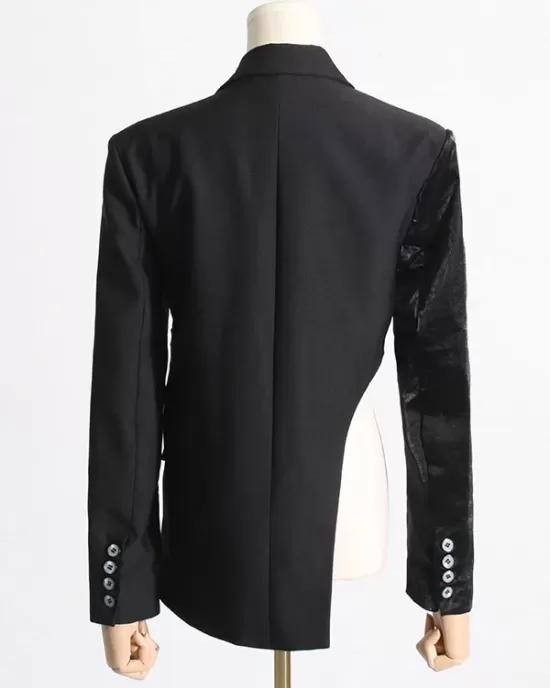 Asymmetric Solid Color Split-Joint Zipper Irregularity Long Sleeves Notched Collar Outerwear Blazer