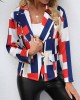 Buttoned Pockets Printed Long Sleeves Loose Notched Collar Outerwear Blazer