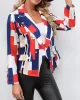 Buttoned Pockets Printed Long Sleeves Loose Notched Collar Outerwear Blazer